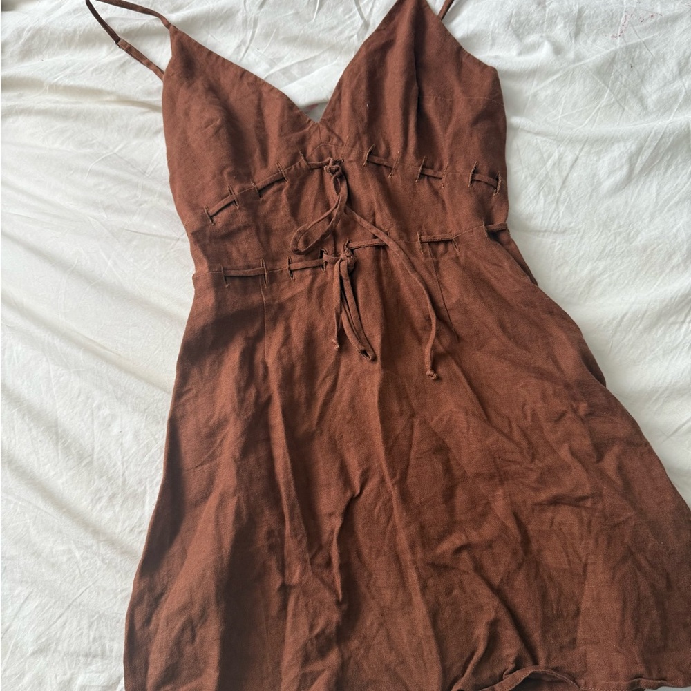Brown Linen Strappy Dress